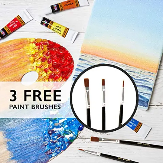 Acrylic Paint Set 24 Colors (0.41 oz, 12 ml) Paint Kit For Artists & Beginners Craft Paints for Paper,Canvas,Rock Painting,Wood,Ceramic & Fabric Vibrant -Non-Toxic including 3 paint brushes {4}