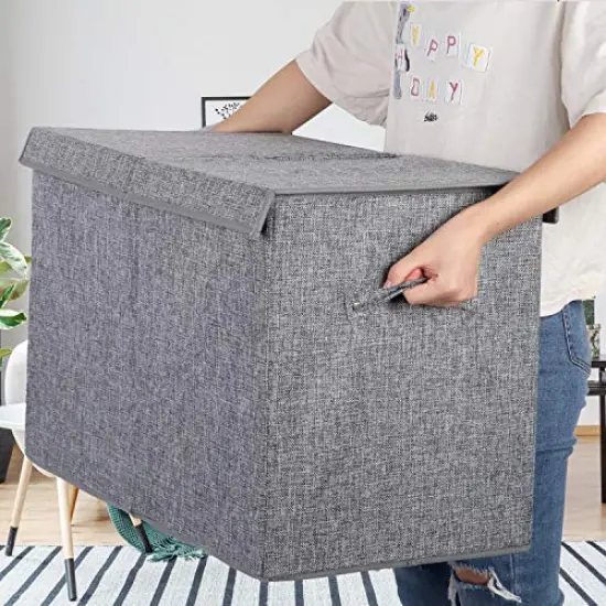 popoly Large Toy Box Chest with Lid, Collapsible Sturdy Toy Storage Organizer Boxes Bins Baskets for Kids, Boys, Girls, Nursery, Playroom, 25"x13" x16" (Linen Gray) {4}
