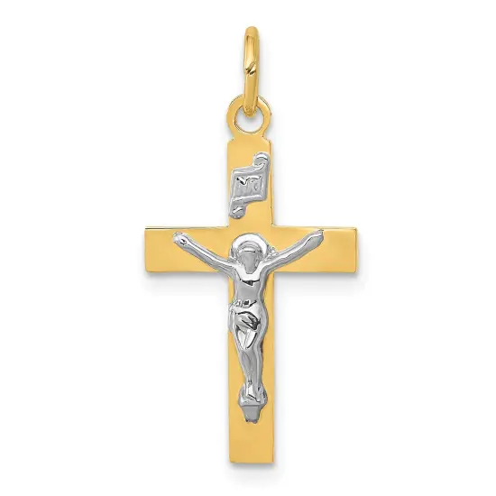 14K Two Tone Gold INRI Crucifix Pendant Jewelry 26.4mm x 12.8mm {1}