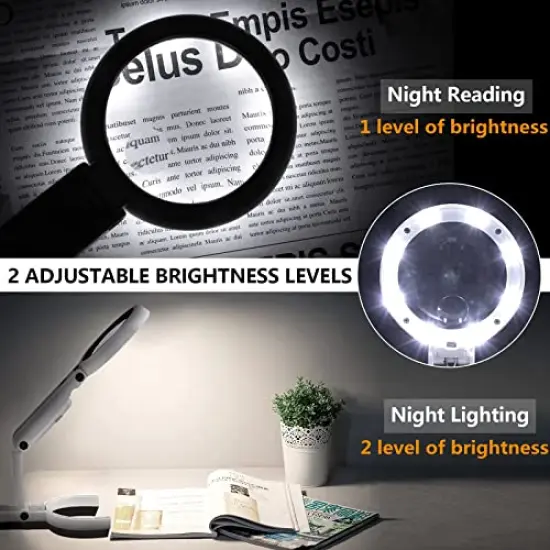 30X 10X Magnifying Glass with Light and Stand, Foldable Handheld Magnifying Glass & 2 Level Dimmable for Close Work, Macular Degeneration, Seniors Reading, Powered by Battery or USB {6}