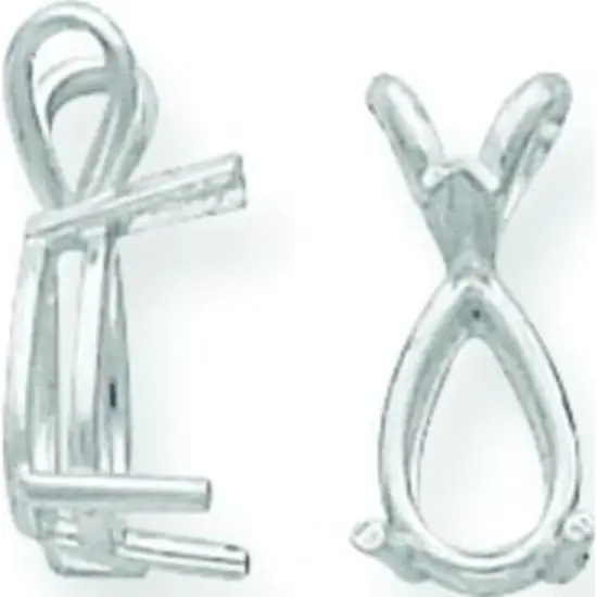 14K White Gold 3 Prong Pear V-End Pendant Setting 10mm {1}