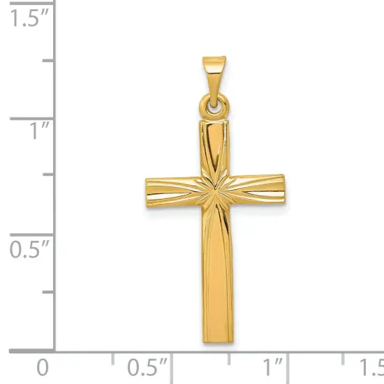 14K Yellow Gold Cross Pendant Charm Religious Jewerly 30mm x 14mm {2}