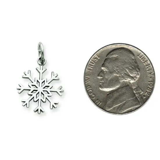 14K White Gold Snowflake Charm Winter Snow Pendant Jewerly 21mm x 14mm {2}