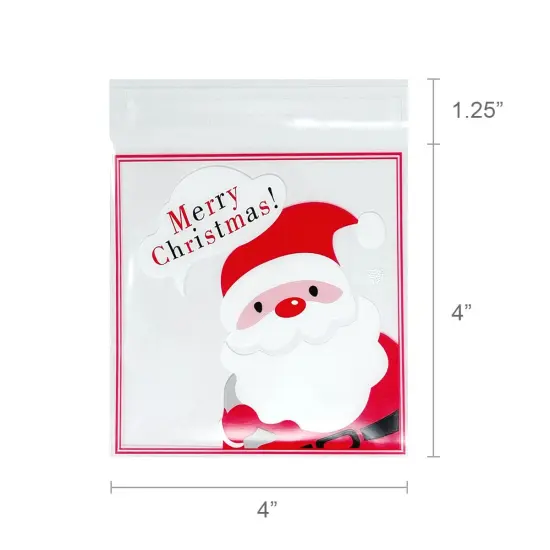 Wrapables Transparent Self-Adhesive 4" x 4" Candy and Cookie Bags, Favor Treat Bags for Christmas Parties and Holidays (200pcs) Snow Falling Santa {9}