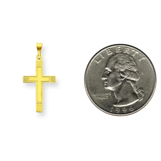 14K Yellow Gold Cross Pendant Charm Religious Jewerly 25mm x 12mm {2}