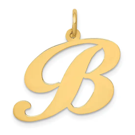 14K Yellow Gold Large Fancy Script Initial B Charm Jewerly 22mm x 23mm {1}