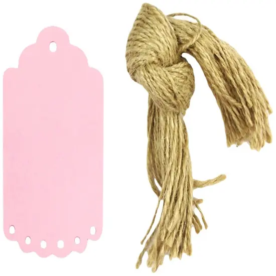 Wrapables 10 Gift Tags with Free Cut Strings, Scalloped Edge Pink Small {1}