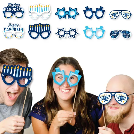 Big Dot of Happiness Hanukkah Menorah Glasses - Paper Card Stock Chanukah Holiday Party Photo Booth Props Kit - 10 Count {3}