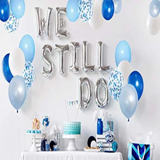 50pcs Royal Blue Confetti Latex Balloons - 12 Inch Light Blue, Baby Blue, and White Balloons for Birthday and Wedding Party Decoration {4}