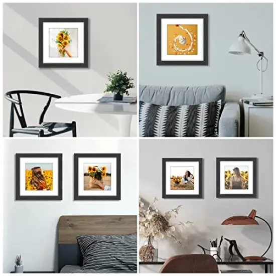 8x8 Picture Frame Rustic Black Wood Set of 6,Display Pictures 5x5 with Mat or 8x8 Without Mat,Multi Photo Frames Collage for Wall or Tabletop Display {4}