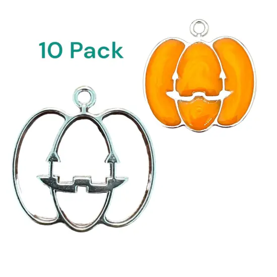 10 Pack of Pumpkin Jack-o-Lantern Shaped Open Back Pendant or Earring Bezel Blank for UV or Epoxy Resin {2}