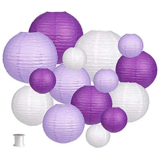 15-Piece Decorative Paper Lanterns - Purple, Lavender, and White for Bachelorette, Engagement, and Unicorn Birthday Party Decorations {2}