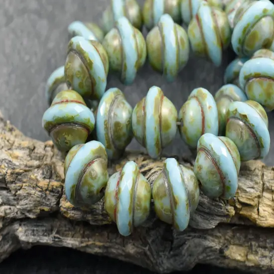 *12* 10x12mm Blue Turquoise Picasso Saturn Beads {2}