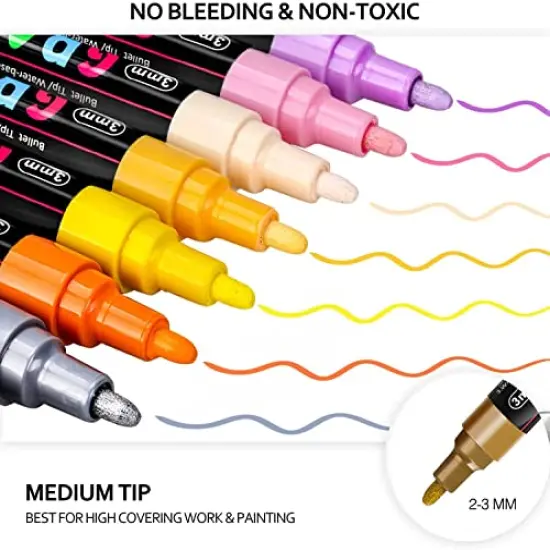 Set of 12 Acrylic Paint Pens Paint Markers for Rocks, Craft, Ceramic, Glass, Wood, Fabric, and Canvas Art Crafting Supplies {5}