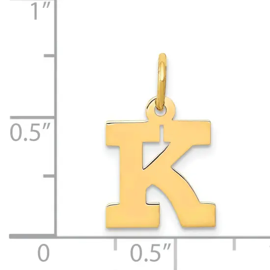 14K Yellow Gold Small Block Intial Letter K Charm Jewerly 18mm x 10mm {5}