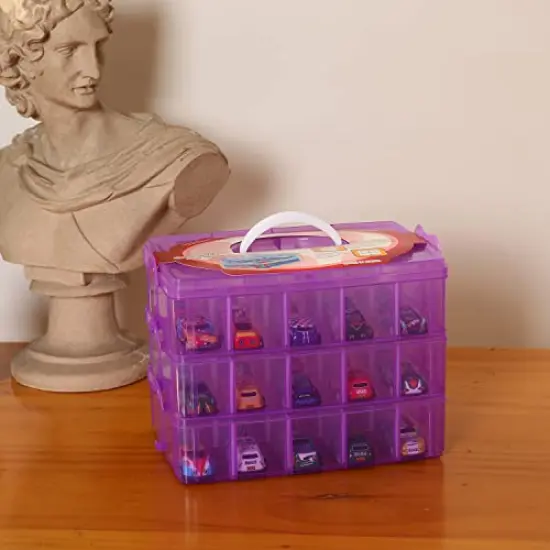 Bead Organizer,3-Tier Craft Organizers and Storage,Stackable Storage Containers with 30 Compartments Dividers for Washi Tape,Toy,Hair Accessories,Art Supplies,Fishing Tackle,Purple {3}