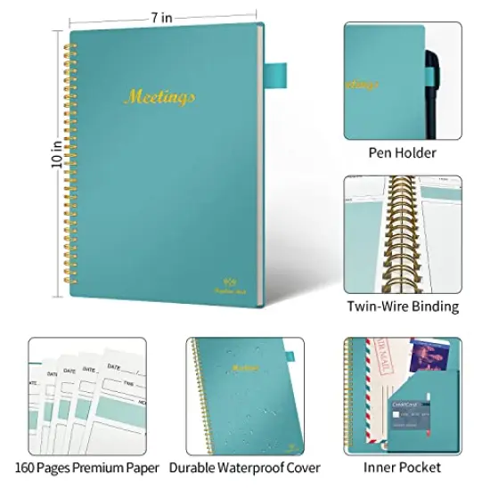 Meeting Notebook with Action Items Project Planner for Note Taking Office and Business Agenda Organizer for Men and Women 160 Pages 7 x 10 Inches Teal {4}