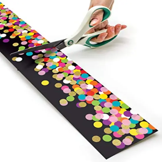 Colorful Confetti on Black Straight Rolled Border Trim - 50ft - Decorate Bulletin Boards, Walls, Desks, Windows, Doors, Lockers, Schools, Classrooms, Homeschool & Offices {6}