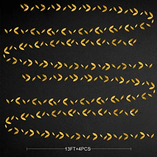 Gold Leaf Garland Hanging Decorations, 52 Ft Spring Party Banner, Paper Gold Leaves Streamer for Golden Wedding, Engagement, Bridal Shower, Birthday, Baby Shower, Summer, and Nature Tea Party Supplies {4}