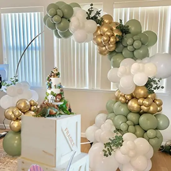 50 pcs Sage Green, Gold, and White Party Balloons - Sage Green and Gold Confetti Balloons for Birthday, Baby Shower, Engagement, Wedding, and Anniversary Party Decorations {2}