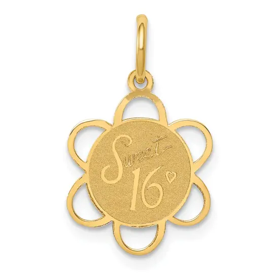 14K Yellow Gold Sweet Sixteen Disc Charm Pendant Jewerly 21mm x 18mm {1}