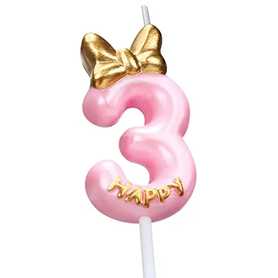 Pink Birthday Candle - Number 3 Cake Topper for Girls, Ideal for Birthday Baking, Celebrations, Reunions, and Anniversary Party Supplies {3}