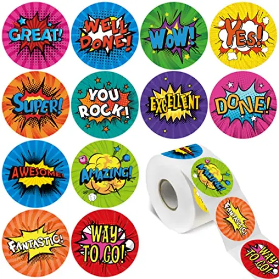 1000PCS Superhero Incentive Stickers, 12 Unique Designs per Roll, Classwork Award Stickers for Teacher Motivational Classroom Reward Gifts Encourage Kids to Do Chores Go to The Toilet (1 Inch Each) {1}