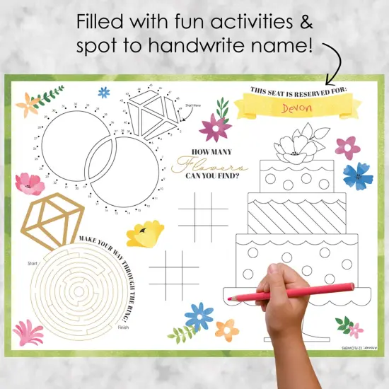 Big Dot of Happiness Wildflowers Bride - Paper Boho Floral Bridal Shower and Wedding Party Coloring Sheets - Activity Placemats - Set of 16 {3}