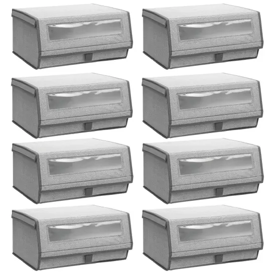mDesign Fabric Shoe Storage Box, Clear Window, Hinged Lid - Gray {4}