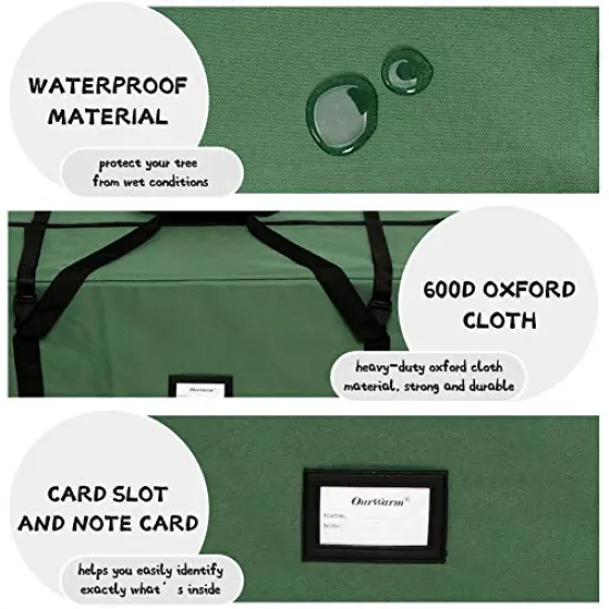 OurWarm Christmas Tree Storage Bag Extra Large Heavy Duty Storage Containers with Reinforced Handles Zipper for 7.5ft Artificial Tree, 50" x 15" x 20" 600D Oxford Xmas Holiday Tree Storage Bag, Green {5}