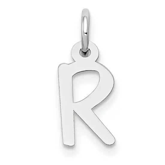 14K White Gold Small Slanted Block Initial R Charm Jewerly 15mm x 5mm {1}