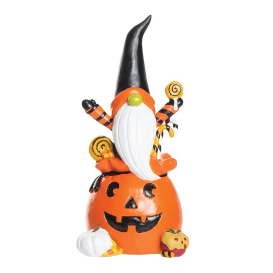 Trick Or Treat Gnome Sitting on Jack O' Lantern Halloween Small Figurine {1}