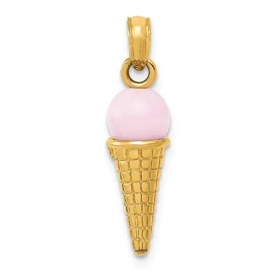 14K Gold Enamel 3D Ice Cream Cone Charm Pendant Jewelry 23mm x 6mm {1}