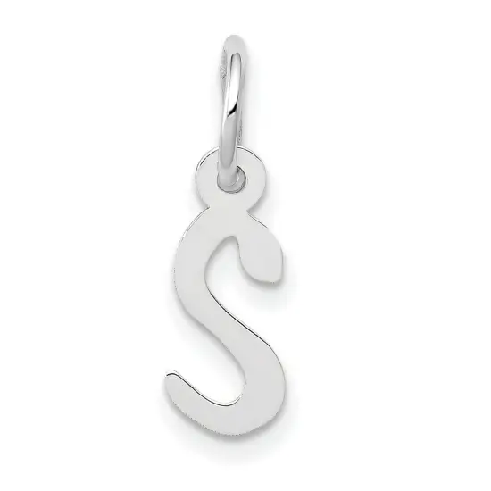 14K White Gold Small Slanted Block Initial S Charm Jewerly 15mm x 5mm {1}