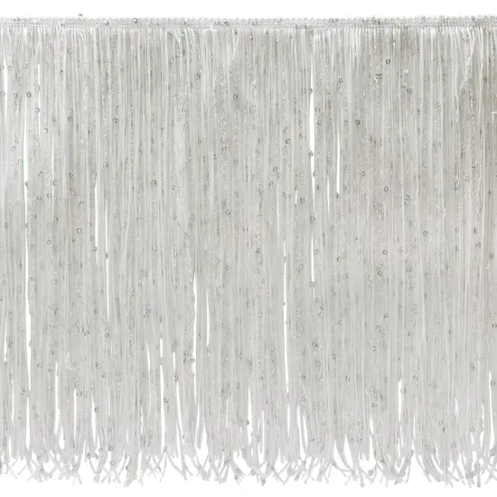 12" Starlight Hologram Sequin Chainette Fringe Trim White {1}