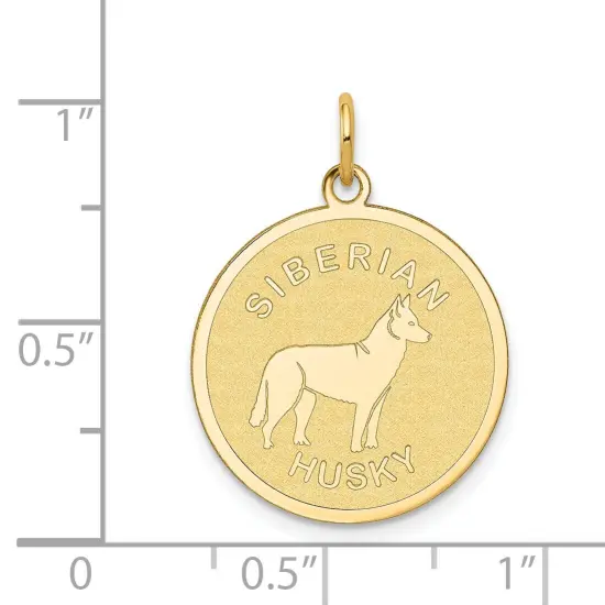 14K Yellow Gold Siberian Husky Disc Charm Dog Pendant Jewerly 26mm x 20mm {4}