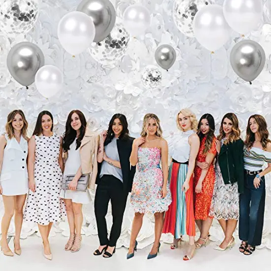 50 Pack 12 Inch White and Silver Confetti Latex Balloons - Silver Metallic Chrome Party Balloons with Silver Ribbon for Wedding, Birthday, and Baby Shower Decorations {3}