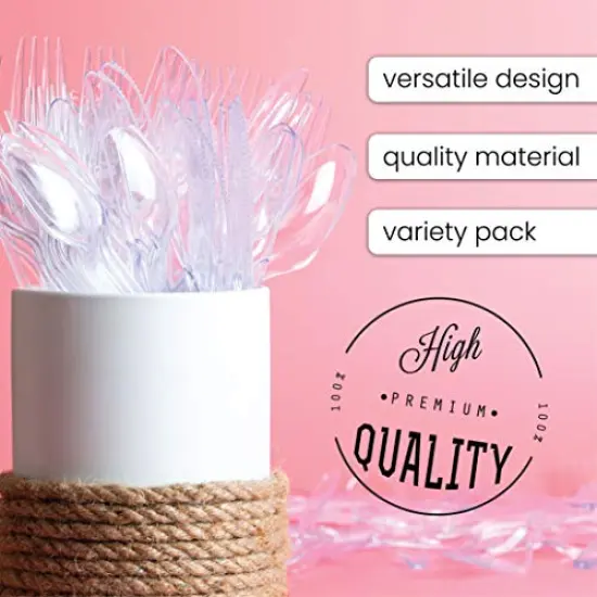 Disposable Cutlery set, SAPPHIRE Design, Clear Color, 360 Pieces: 180 Forks, 120 Spoons, 60 Knives {2}