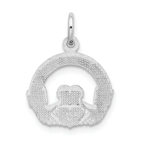 14K White Gold Claddagh Charm Irish Pendant Jewelry 20mm x 14mm {3}