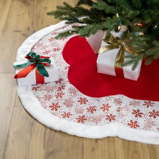 Northlight 48" Red and White Glitter Snowflake Scallop Christmas Tree Skirt {1}