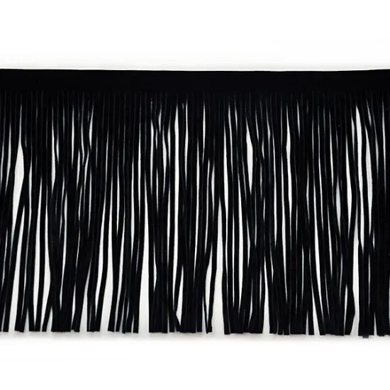 6" Faux Suede Fringe Trim Black {1}