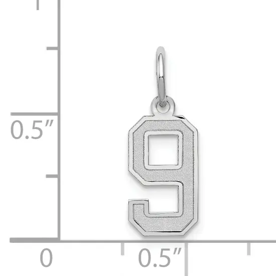 14K White Gold Small Satin Number 9 Charm Pendant Jewerly 19mm x 7mm {3}