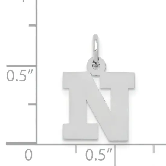 14K White Gold Small Block Intial Letter N Charm Jewerly 18mm x 10mm {4}