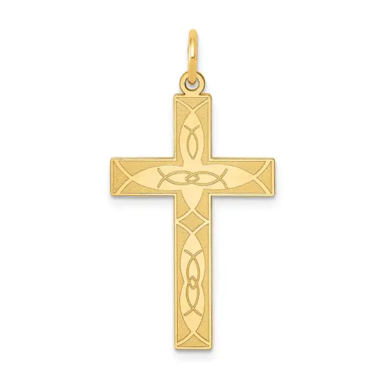 14K Gold Laser Designed Cross CharmPendant Jewelry 31 x 17 mm {1}