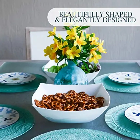 Disposable 128 ounce Square Serving Bowls, Party Snack or Salad Bowl, Extra Large Plastic Elegant White Pack of 4 {2}