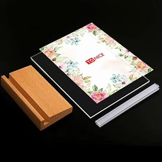 3 Pack 5x7 Acrylic Sign Holder Slant Back Design L Shape Clear Acrylic Frames Wood Base, Table Menu Display Stand Flyer Display for Desk Display (Optional 8.5x11/5x7 Inch L/T Shape) {5}