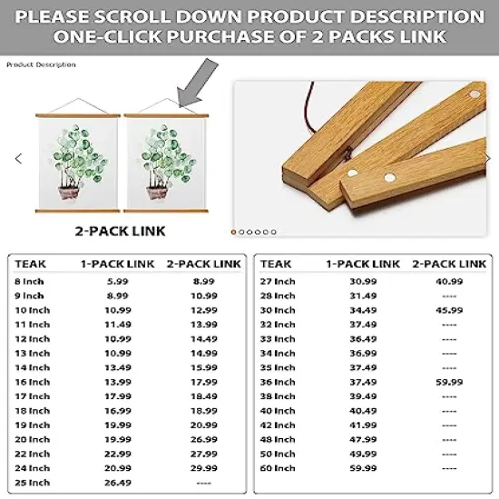 Magnetic Poster Frame Hanger, Natural Teak, Poster Hanger for Photos, Pictures, Prints, Maps, Scrolls and Canvas Artwork {3}
