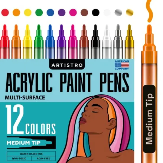 12 Acrylic Paint Pens with 3mm Medium Tip for Fabric, Canvas, Rock, Glass, and Wood Ideal Art Supplies for Adults and Kids {2}