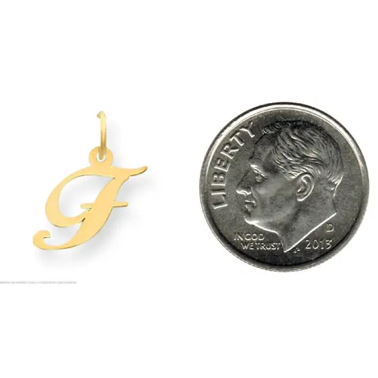 14K Yellow Gold Small Fancy Script Initial F Charm Jewerly 16mm x 13mm {2}