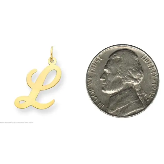 14K Yellow Gold Large Script Initial Letter L Charm Jewerly 22mm x 12mm {2}
